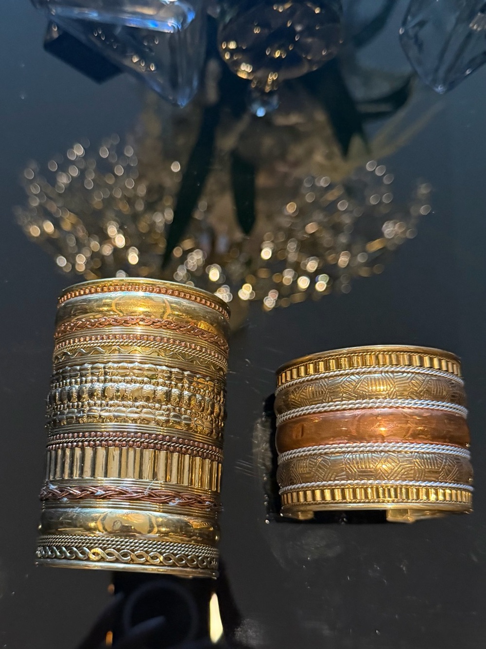 Vintage-Inspired Mixed Metal Cuff Bracelets - Gold & Copper Tones